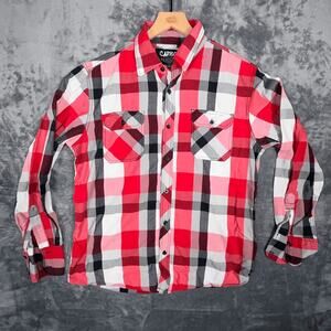 Carbon Mens Red Plaid Long Sleeve Button Up Shirt Large Casual Flannel Western